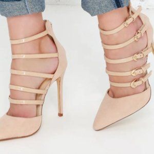 Liliana Nude Stiletto high heels with 5 adjustable straps, a zipper back…